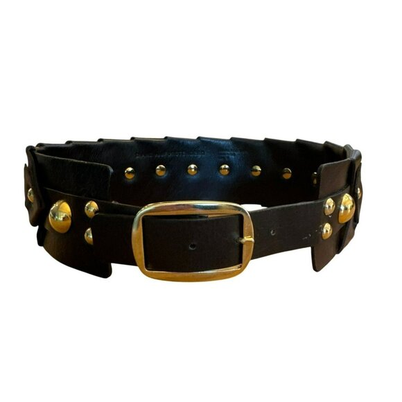 Diane Von Furstenberg Wide Brown Leather Belt Small Gold Studded Detail Vintage - Picture 1 of 10